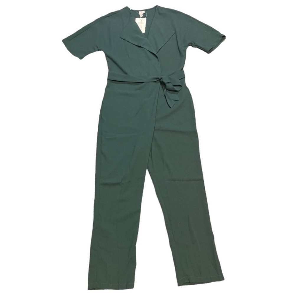 ASOS Jumpsuit Mock Wrap Front Size 4 Green Tie Belt New